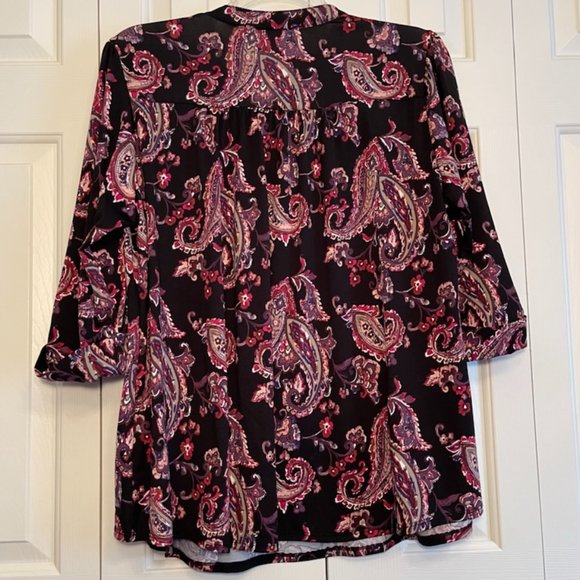 SOLD IN AUCTION ~ AVENUE Abstract Paisley Floral Black Button Henley 18/20 - Picture 6 of 10
